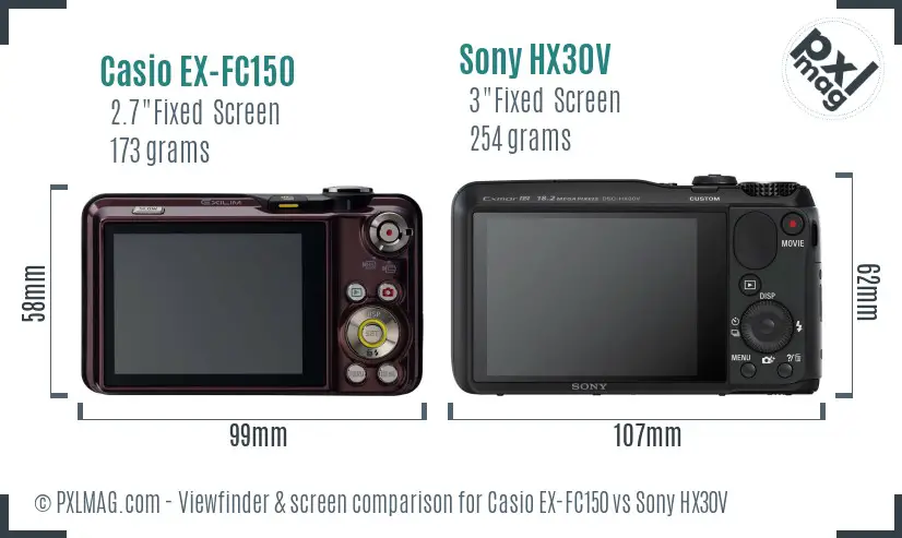 Casio EX-FC150 vs Sony HX30V Screen and Viewfinder comparison