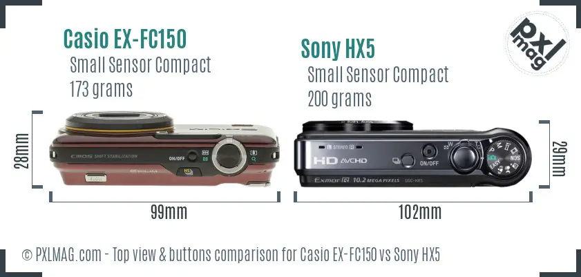 Casio EX-FC150 vs Sony HX5 top view buttons comparison