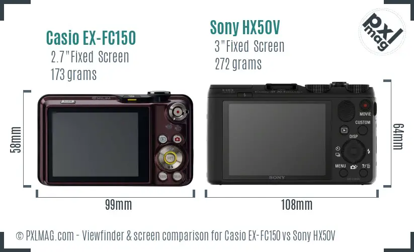 Casio EX-FC150 vs Sony HX50V Screen and Viewfinder comparison Casio EX-FC150 vs Sony HX50V Screen and Viewfinder comparison