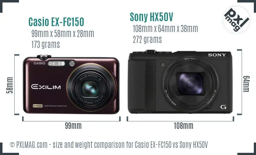 Casio EX-FC150 vs Sony HX50V size comparison Casio EX-FC150 vs Sony HX50V size comparison