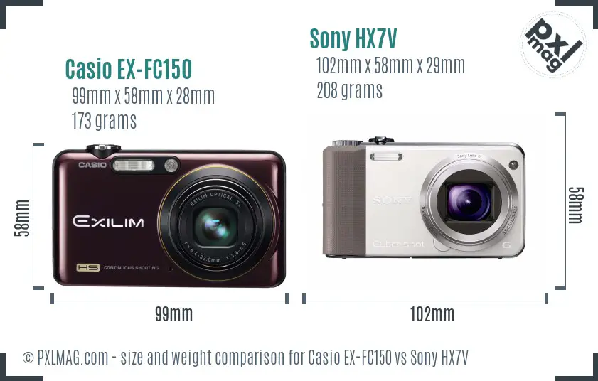 Casio EX-FC150 vs Sony HX7V size comparison Casio EX-FC150 vs Sony HX7V size comparison