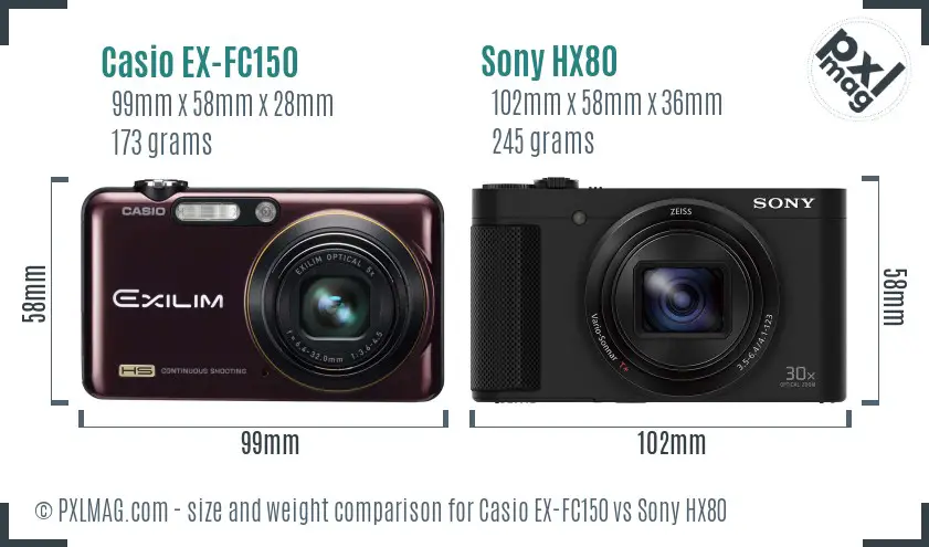 Casio EX-FC150 vs Sony HX80 size comparison