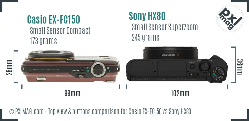 Casio EX-FC150 vs Sony HX80 top view buttons comparison