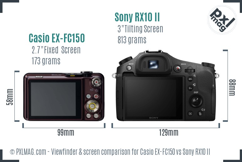 Casio EX-FC150 vs Sony RX10 II Screen and Viewfinder comparison