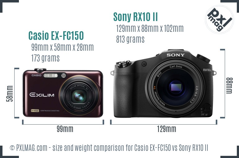 Casio EX-FC150 vs Sony RX10 II size comparison Casio EX-FC150 vs Sony RX10 II size comparison