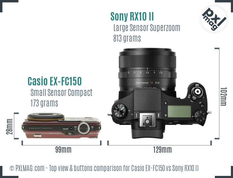 Casio EX-FC150 vs Sony RX10 II top view buttons comparison