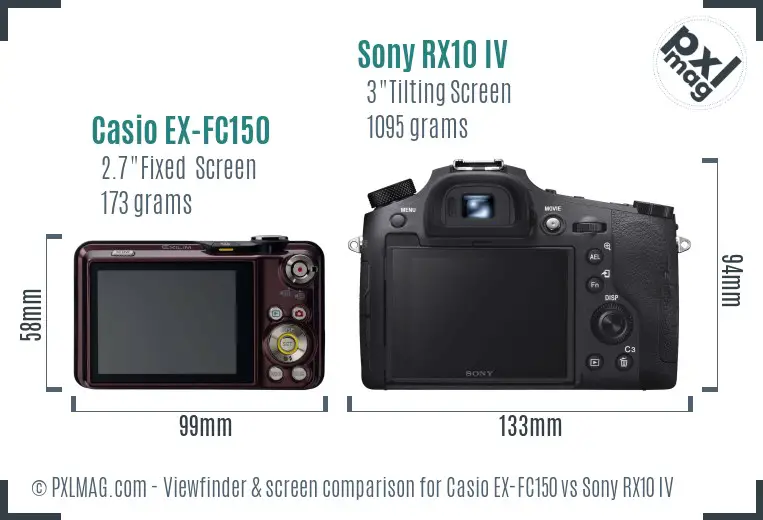 Casio EX-FC150 vs Sony RX10 IV Screen and Viewfinder comparison