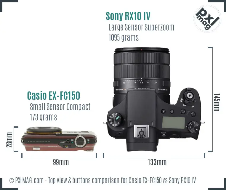 Casio EX-FC150 vs Sony RX10 IV top view buttons comparison