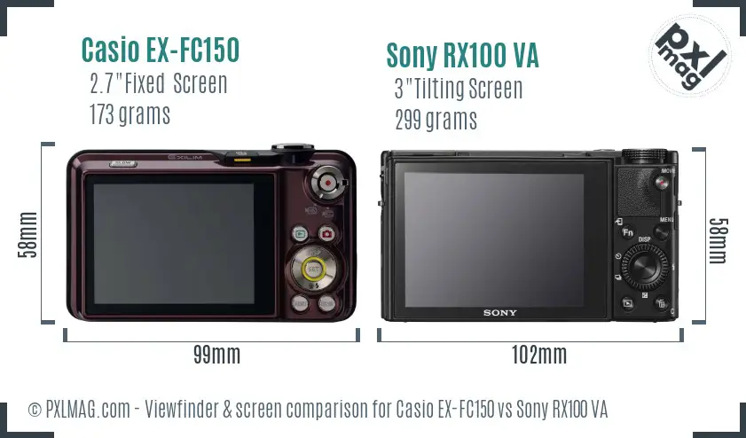 Casio EX-FC150 vs Sony RX100 VA Screen and Viewfinder comparison