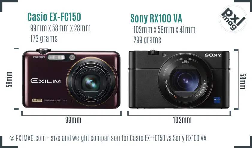 Casio EX-FC150 vs Sony RX100 VA size comparison