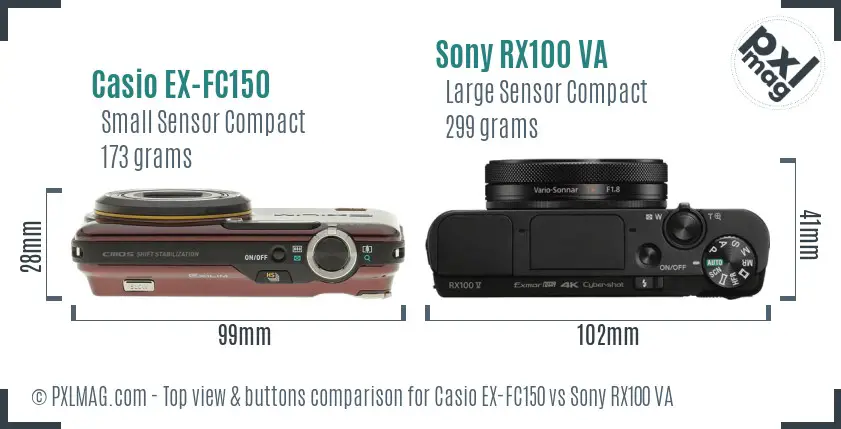 Casio EX-FC150 vs Sony RX100 VA top view buttons comparison