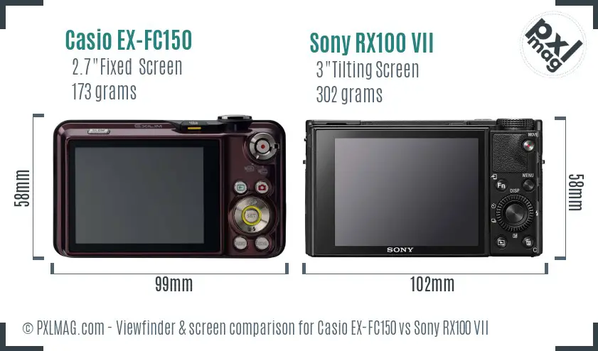 Casio EX-FC150 vs Sony RX100 VII Screen and Viewfinder comparison