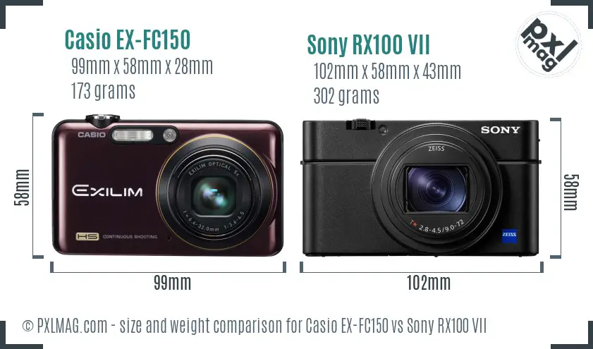 Casio EX-FC150 vs Sony RX100 VII size comparison Casio EX-FC150 vs Sony RX100 VII size comparison