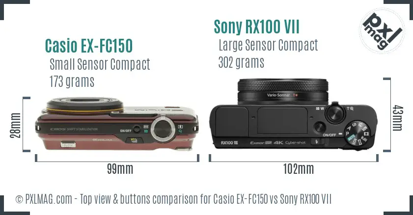 Casio EX-FC150 vs Sony RX100 VII top view buttons comparison