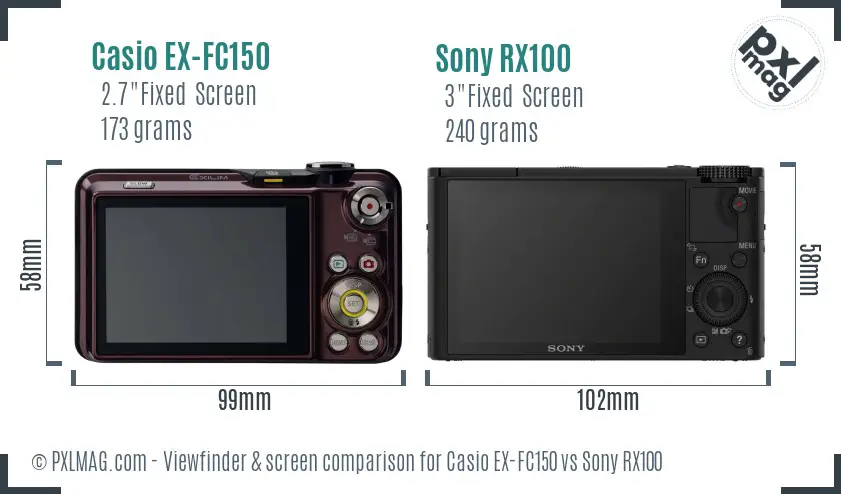 Casio EX-FC150 vs Sony RX100 Screen and Viewfinder comparison