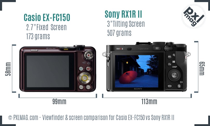 Casio EX-FC150 vs Sony RX1R II Screen and Viewfinder comparison
