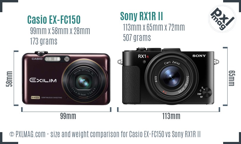 Casio EX-FC150 vs Sony RX1R II size comparison Casio EX-FC150 vs Sony RX1R II size comparison