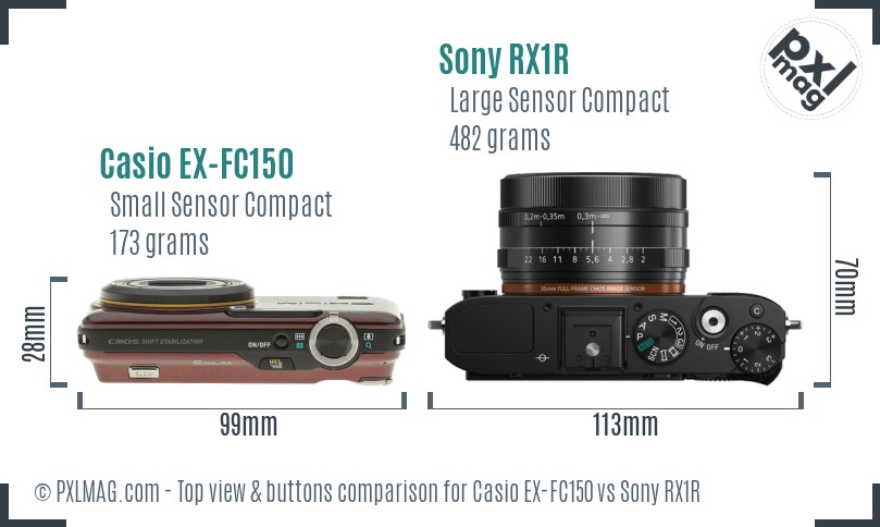 Casio EX-FC150 vs Sony RX1R top view buttons comparison