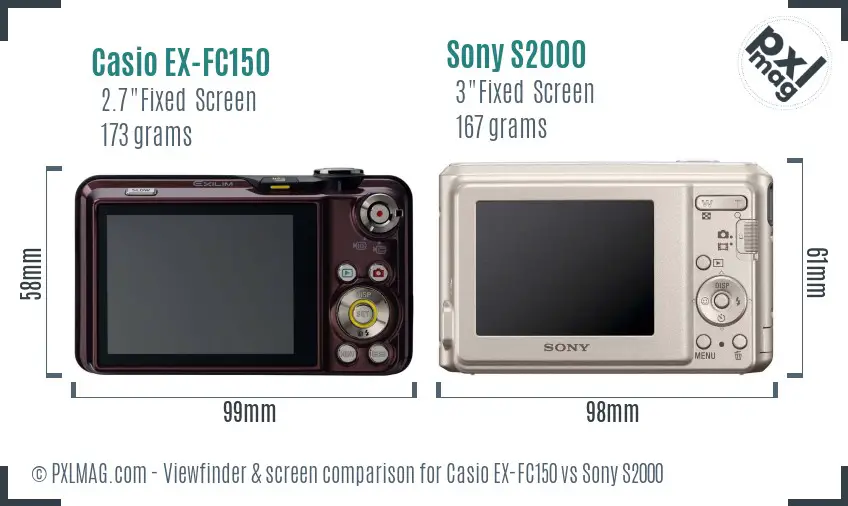 Casio EX-FC150 vs Sony S2000 Screen and Viewfinder comparison