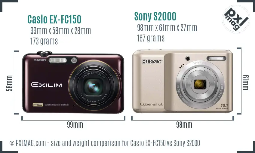 Casio EX-FC150 vs Sony S2000 size comparison