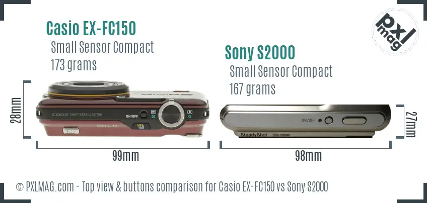 Casio EX-FC150 vs Sony S2000 top view buttons comparison