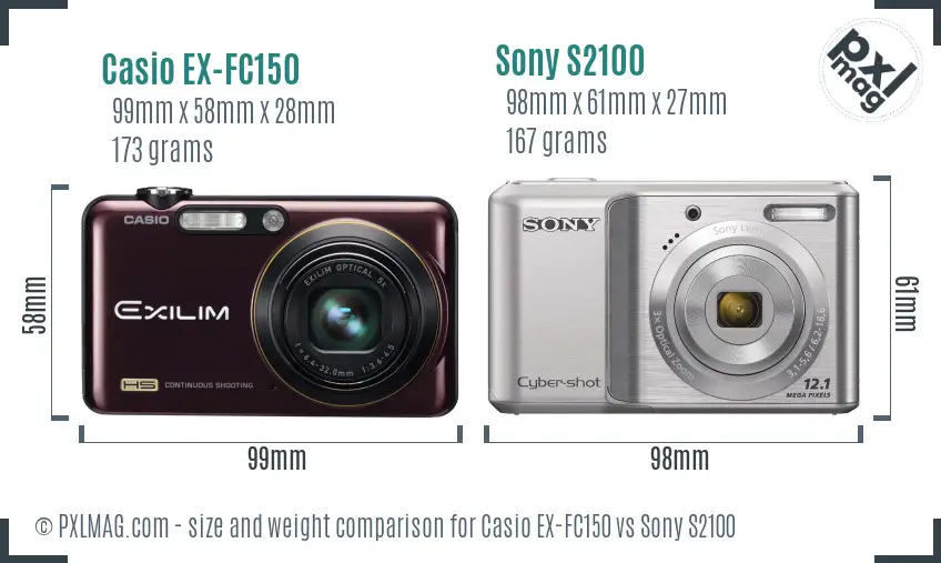 Casio EX-FC150 vs Sony S2100 size comparison Casio EX-FC150 vs Sony S2100 size comparison