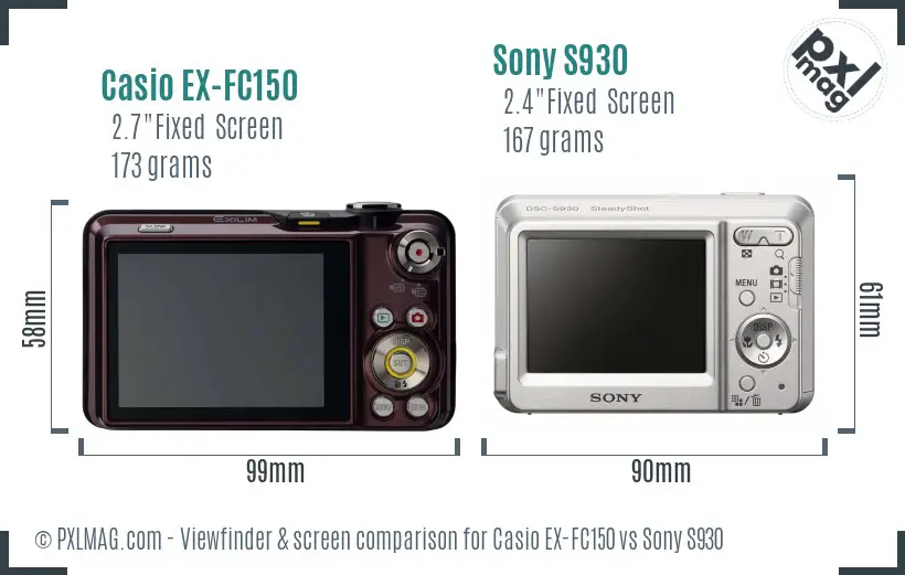 Casio EX-FC150 vs Sony S930 Screen and Viewfinder comparison