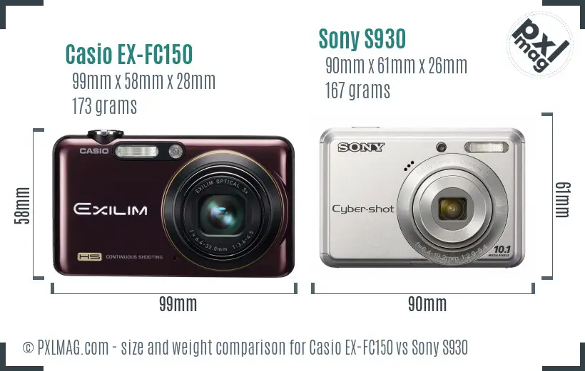 Casio EX-FC150 vs Sony S930 size comparison