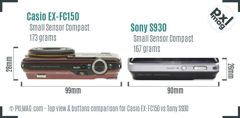 Casio EX-FC150 vs Sony S930 top view buttons comparison
