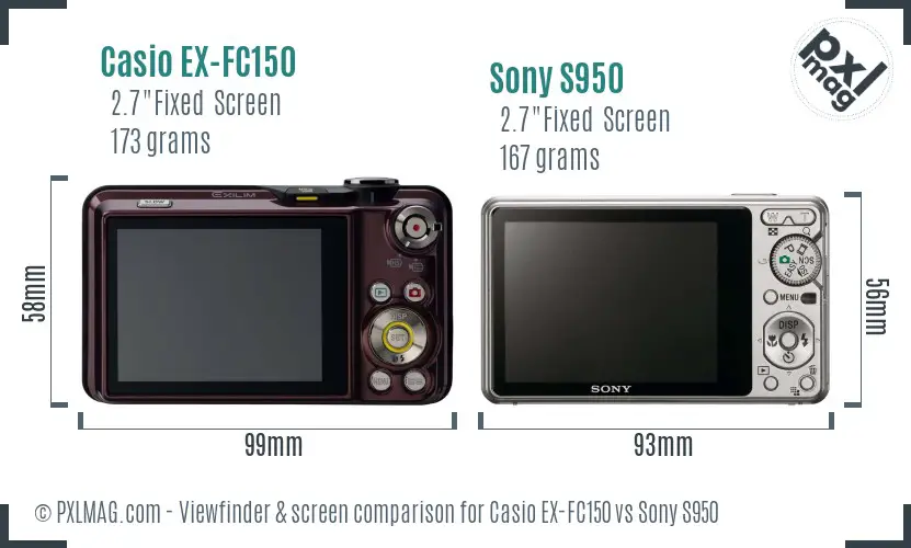Casio EX-FC150 vs Sony S950 Screen and Viewfinder comparison