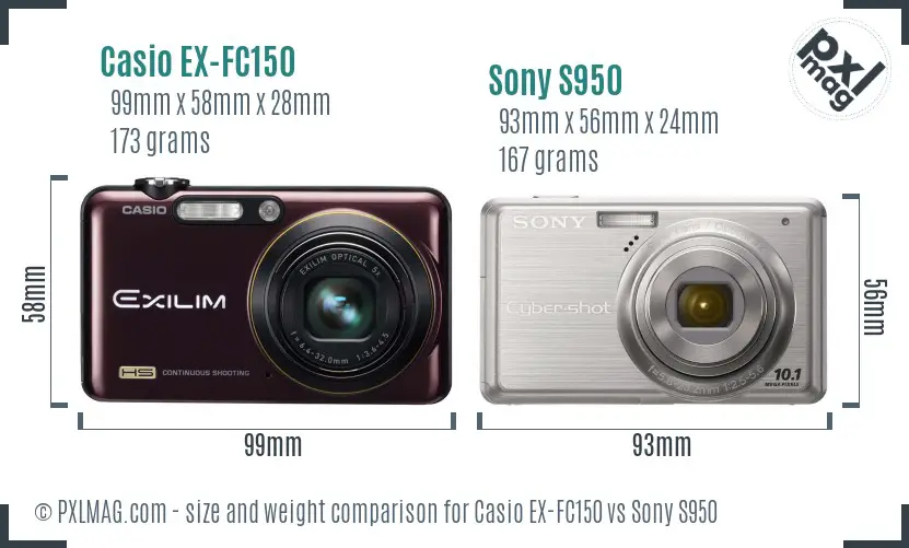 Casio EX-FC150 vs Sony S950 size comparison