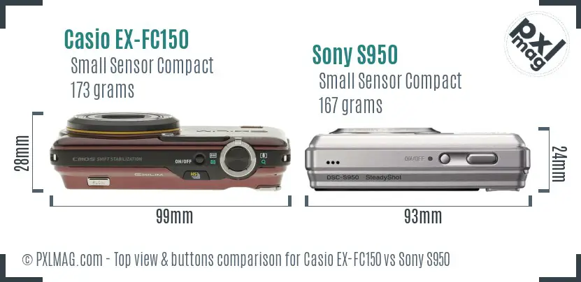 Casio EX-FC150 vs Sony S950 top view buttons comparison