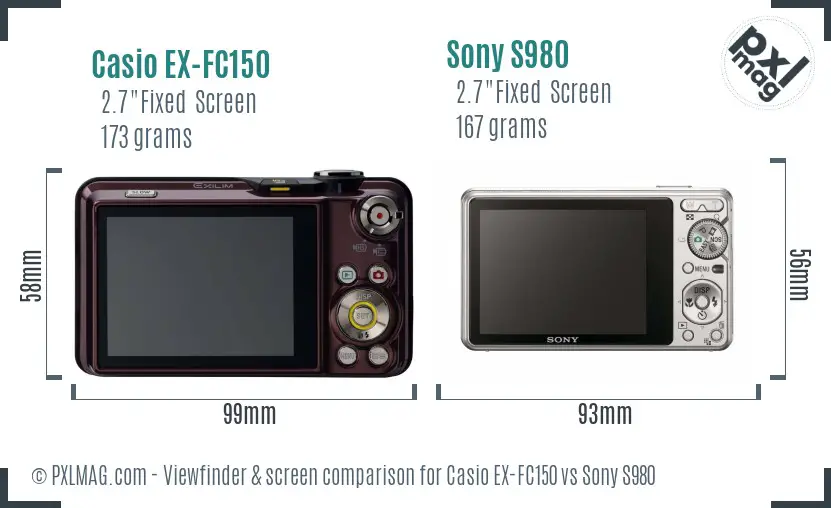 Casio EX-FC150 vs Sony S980 Screen and Viewfinder comparison
