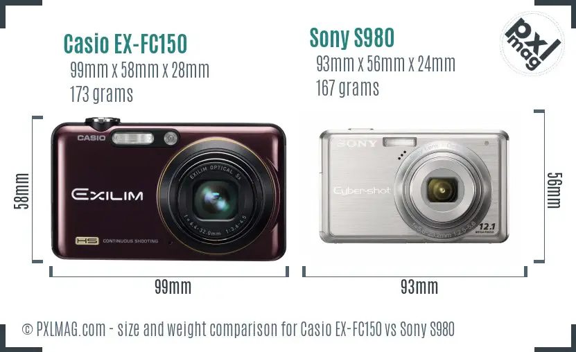 Casio EX-FC150 vs Sony S980 size comparison