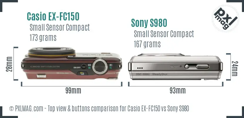 Casio EX-FC150 vs Sony S980 top view buttons comparison
