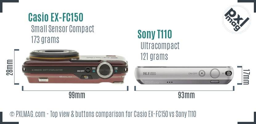 Casio EX-FC150 vs Sony T110 top view buttons comparison