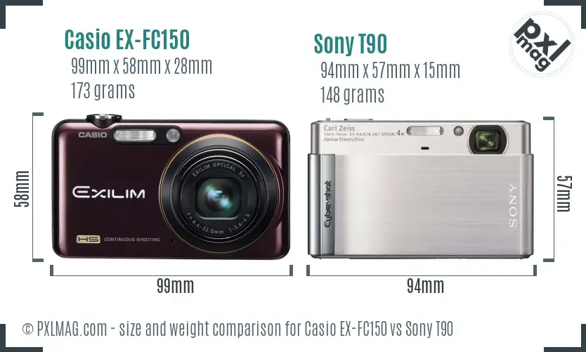 Casio EX-FC150 vs Sony T90 size comparison