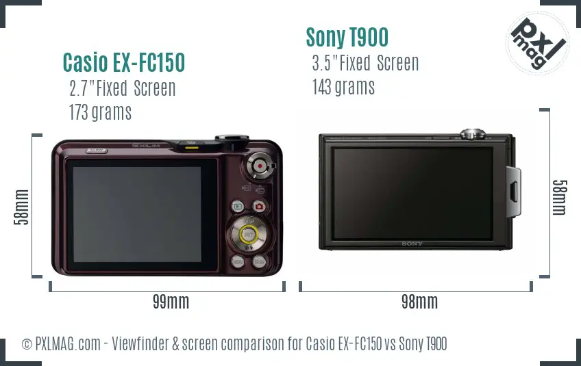 Casio EX-FC150 vs Sony T900 Screen and Viewfinder comparison