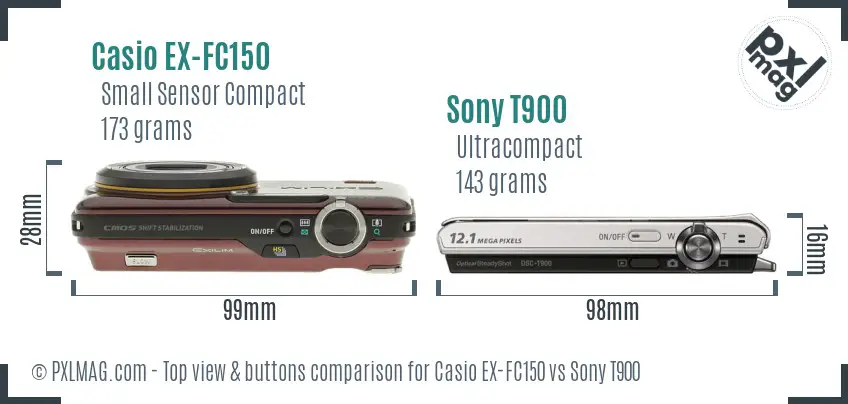 Casio EX-FC150 vs Sony T900 top view buttons comparison