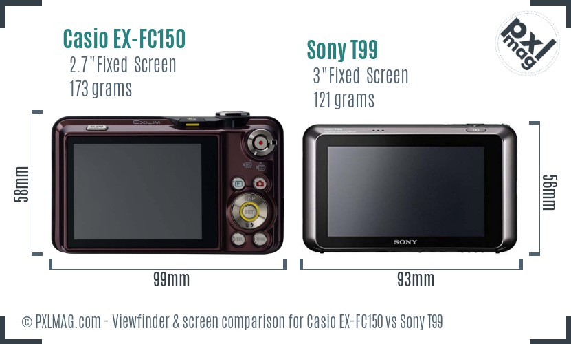 Casio EX-FC150 vs Sony T99 Screen and Viewfinder comparison