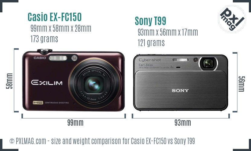Casio EX-FC150 vs Sony T99 size comparison