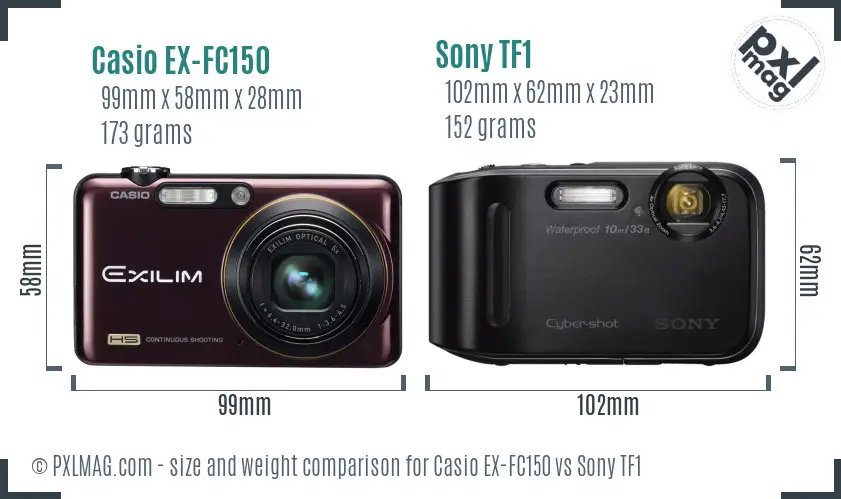 Casio EX-FC150 vs Sony TF1 size comparison