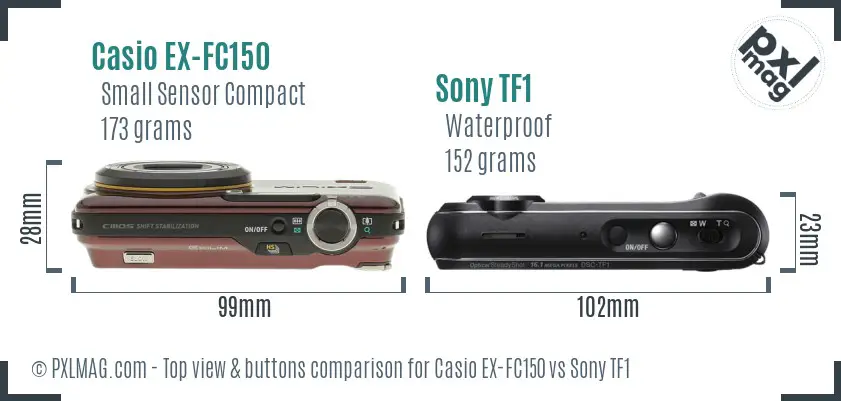 Casio EX-FC150 vs Sony TF1 top view buttons comparison