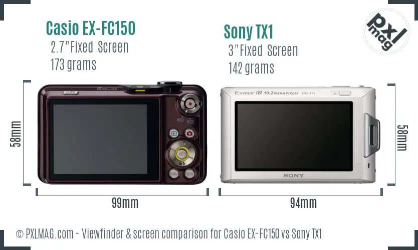 Casio EX-FC150 vs Sony TX1 Screen and Viewfinder comparison