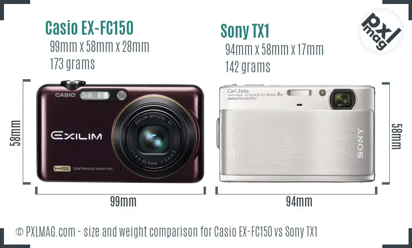 Casio EX-FC150 vs Sony TX1 size comparison