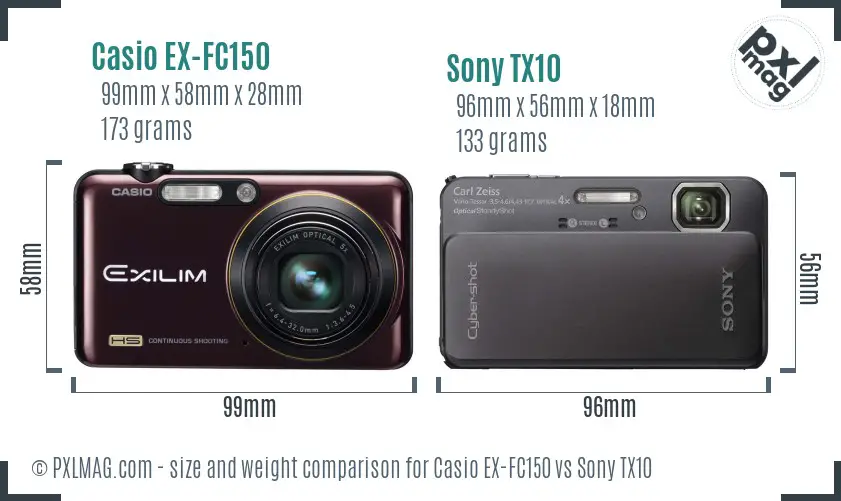 Casio EX-FC150 vs Sony TX10 size comparison Casio EX-FC150 vs Sony TX10 size comparison