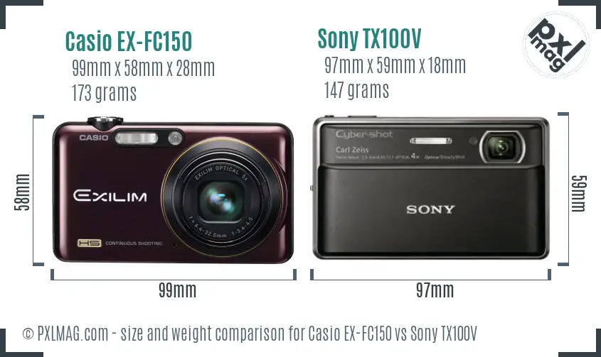 Casio EX-FC150 vs Sony TX100V size comparison Casio EX-FC150 vs Sony TX100V size comparison