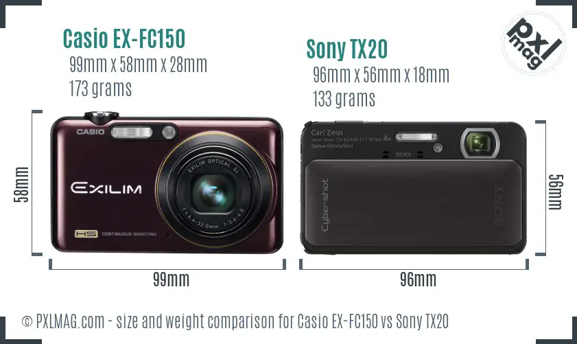 Casio EX-FC150 vs Sony TX20 size comparison Casio EX-FC150 vs Sony TX20 size comparison