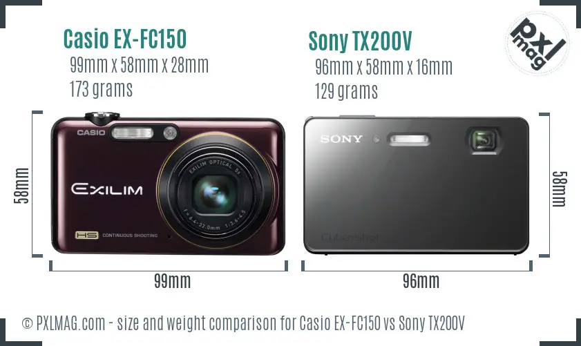 Casio EX-FC150 vs Sony TX200V size comparison