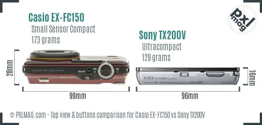 Casio EX-FC150 vs Sony TX200V top view buttons comparison